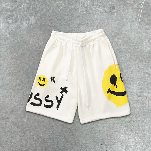 Smiley Graphic Print Elastic Shorts