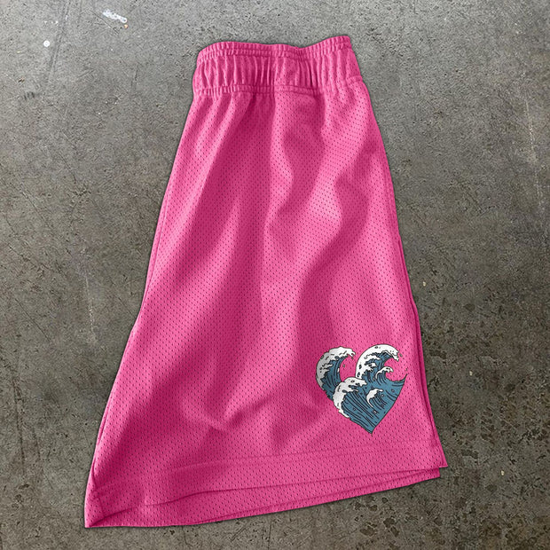 Love printed mesh sports casual shorts