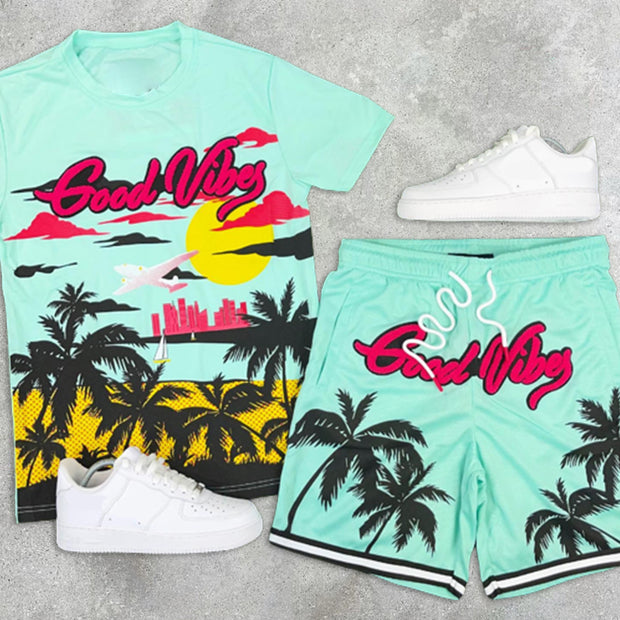 Graphic Print Short Sleeve Two-Piece Shorts