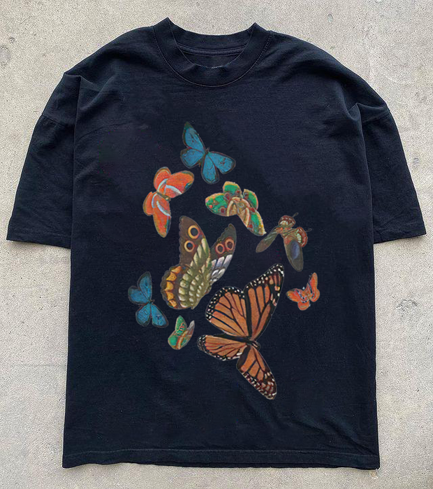 Vintage butterfly print short-sleeved T-shirt