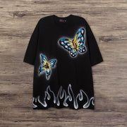 Fashion flame butterfly retro print T-shirt