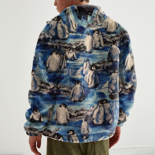 Fashionable penguin print plush warm jacket