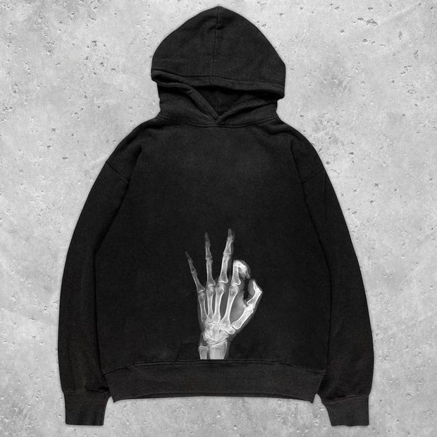 Personalized ok gesture print hooded sweatshirt