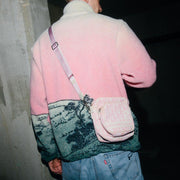 Landscape painting pattern street fleece turtleneck jacket