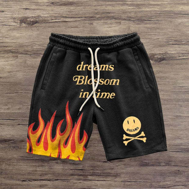 Fashion flame print casual compound shorts