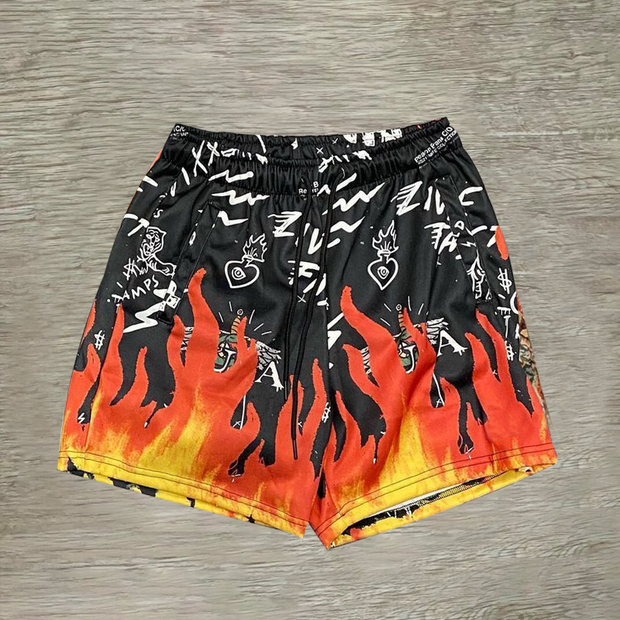 Flame print track shorts