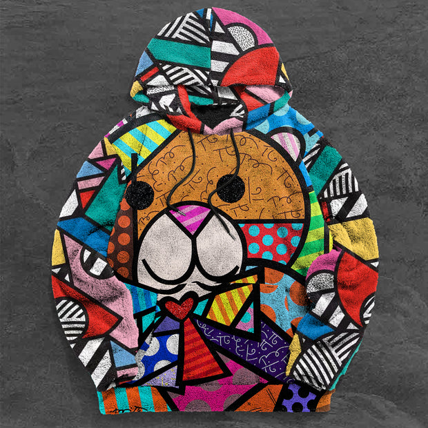 Street Fashion Plush Hoodie with Contrast Patterns