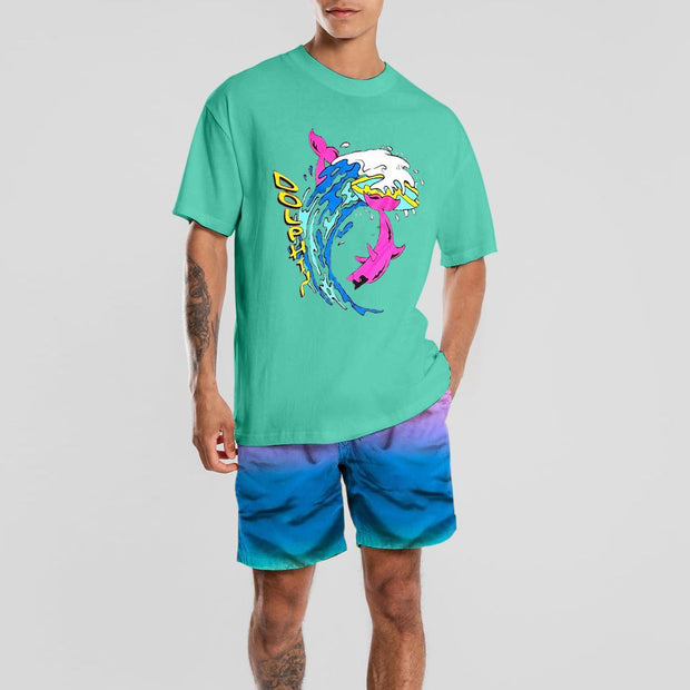 Personalized dolphin print T-shirt casual suit