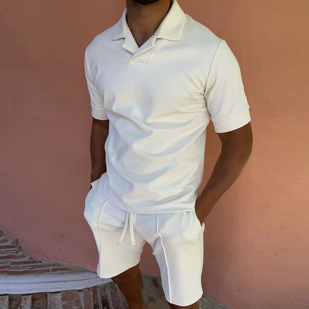Pure color casual outdoor lapel shorts suit