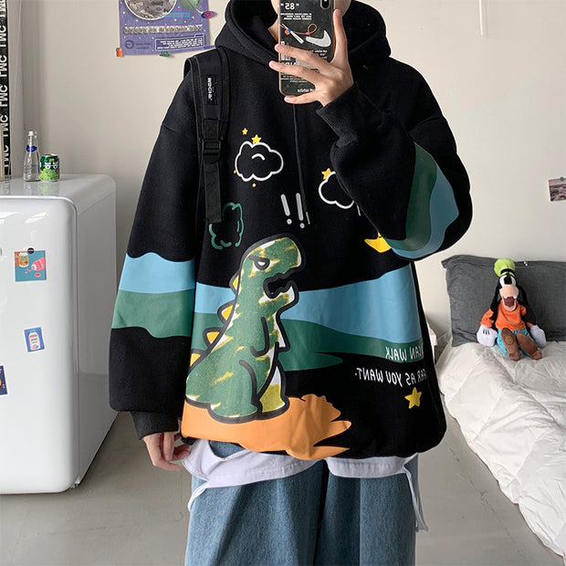 Hong Kong style loose hip-hop printed crew neck hoodie