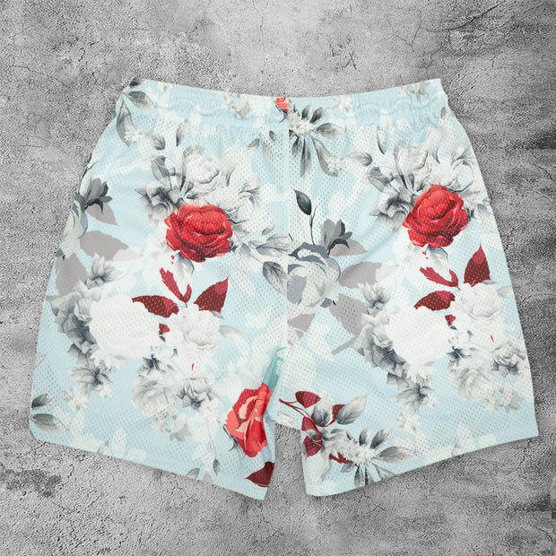 Casual Fashion Rose Pattern Mesh Shorts