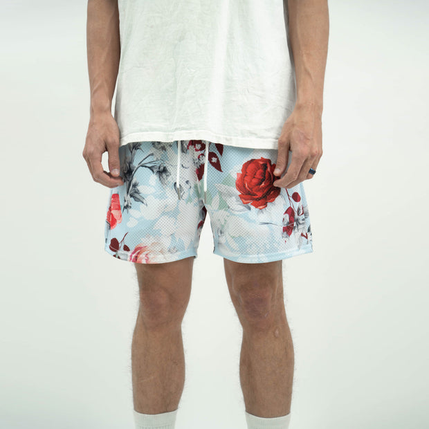 Casual Fashion Rose Pattern Mesh Shorts