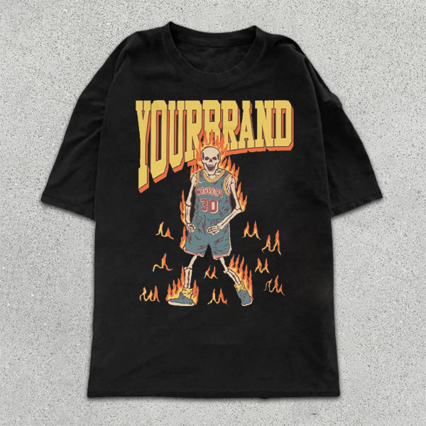 Skull Basketball Graphic Print Short Sleeve T-Shirt