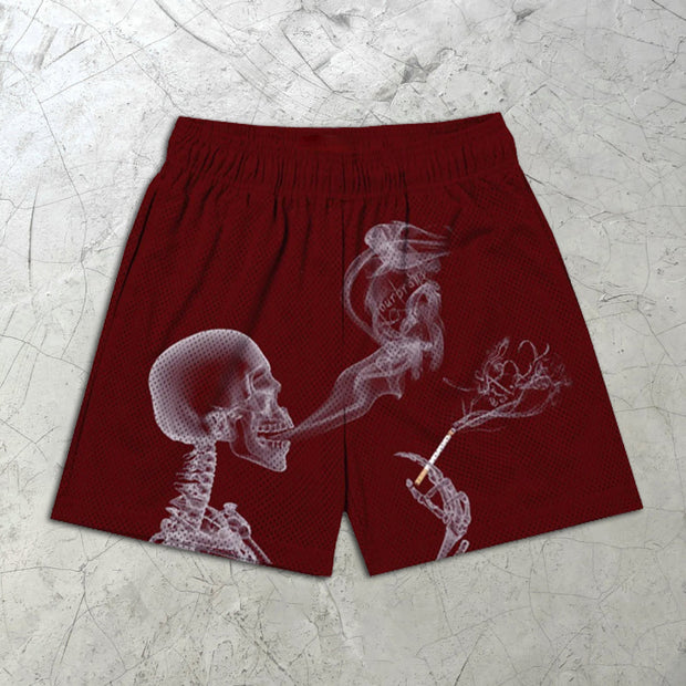 Skull Smoke Print Elastic Shorts