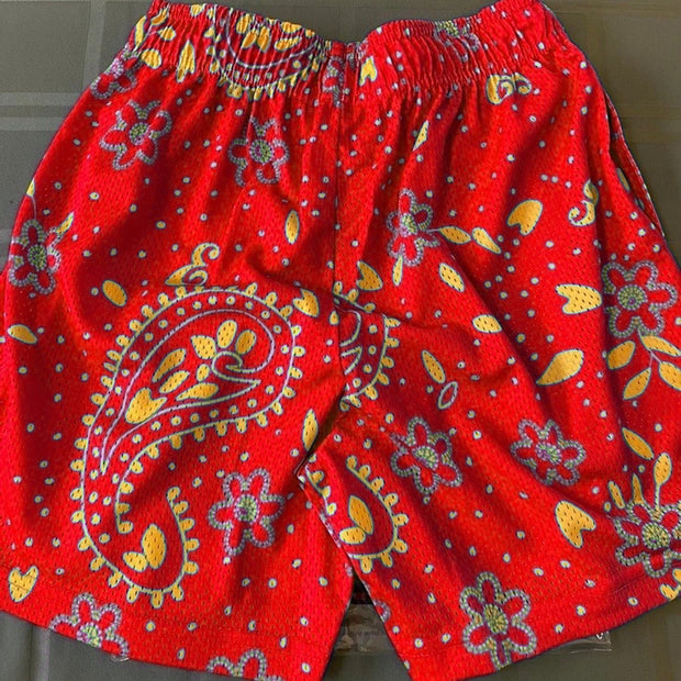 Cashew Flower Smiley Print Street Style Loose Sports Shorts
