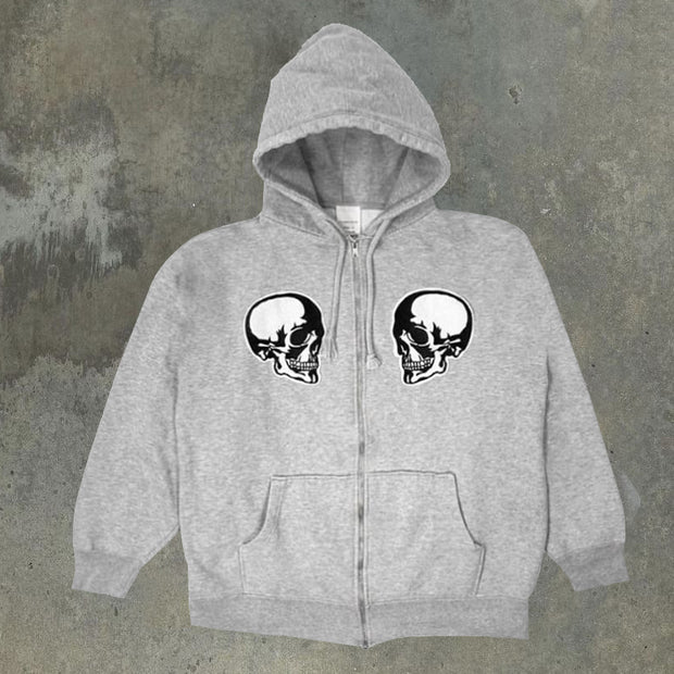 Personalized skull print long sleeve zip sweatshirt
