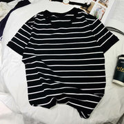Casual striped short-sleeved T-shirt trend simple and versatile