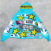 Casual star badge patching street home hoodie