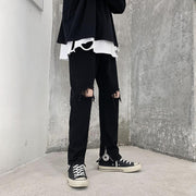 High street fashion brand hip-hop jeans men's trend Korean version of the trend black hole beggar pants
