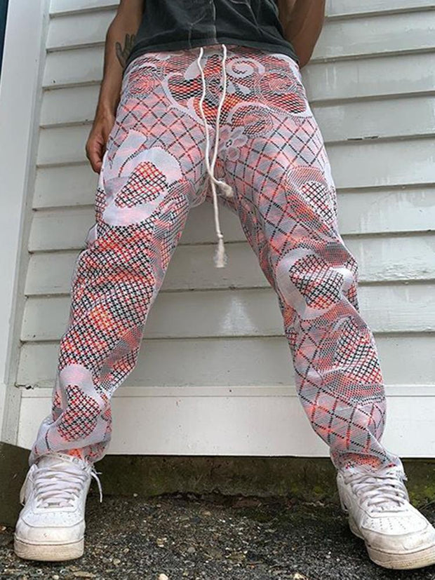 Personalized street style men's elastic waist trousers printed casual pants