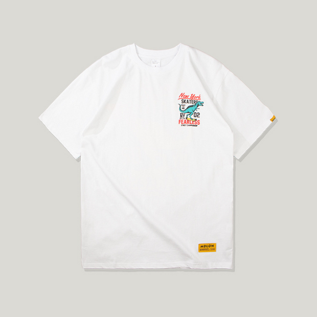 Hip Hop Dinosaur Print Round Neck Short Sleeve T-Shirt