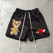 retro street bear print shorts