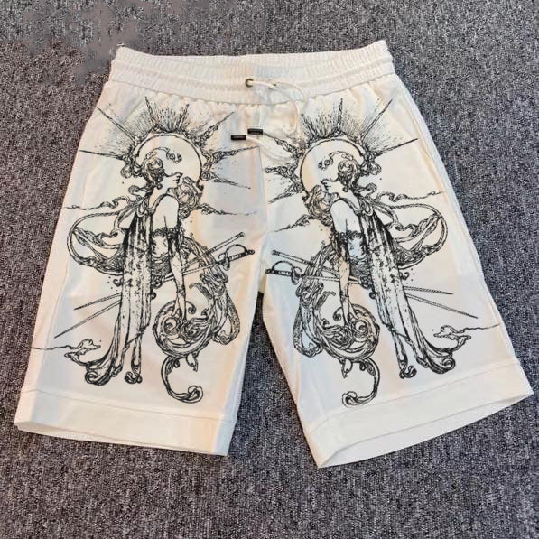 Retro print casual street shorts