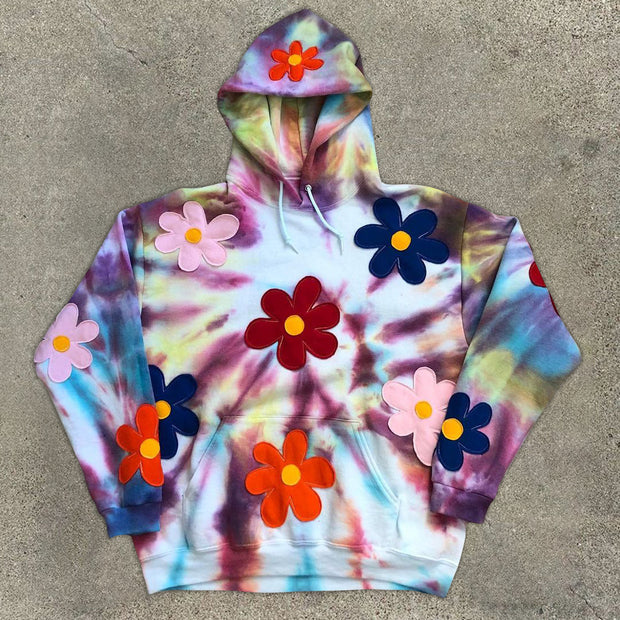 Casual fashion tie-dye flower pattern long-sleeved hoodie