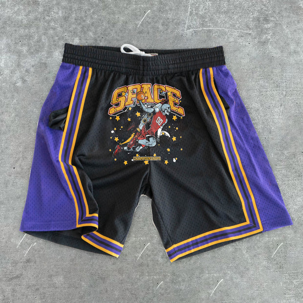 Basketball Print Casual Loose Contrast Shorts