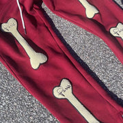 Fashionable Bone Embroidery Printed Loose Trousers Sweatpants