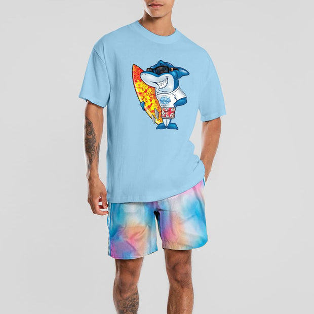 Personalized casual shark print suit men