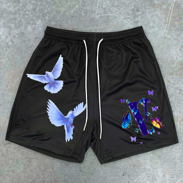 Retro Dove Print Casual Street Shorts