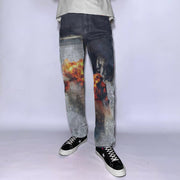Street style personality printed straight-leg pants men's trousers