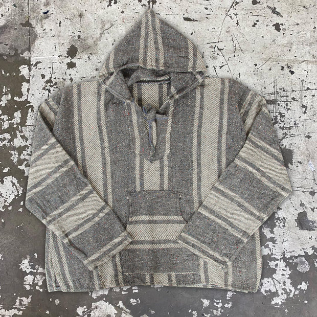 Light gray striped retro street cotton and linen hoodie