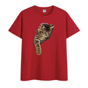 Cat print cotton round neck print short-sleeved T-shirt