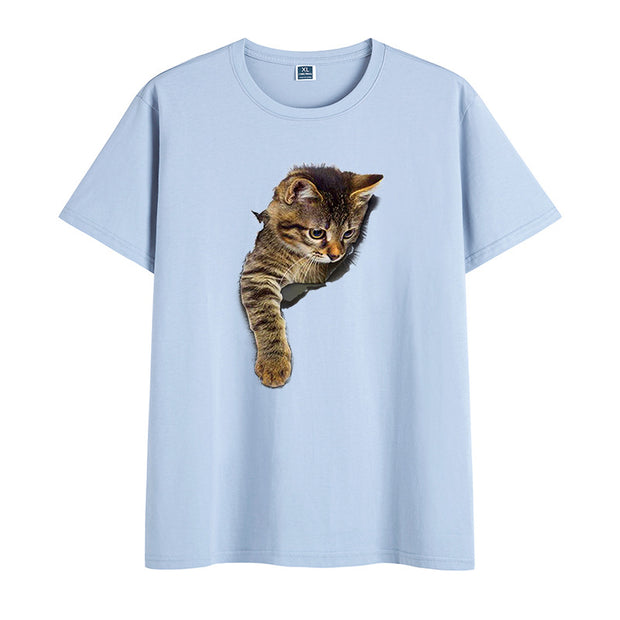 Cat print cotton round neck print short-sleeved T-shirt
