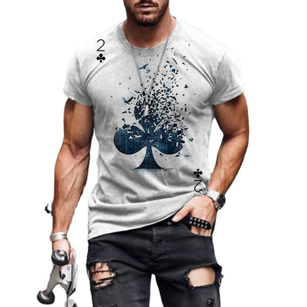 Casual round neck short sleeve digital print pullover men's T-shirt