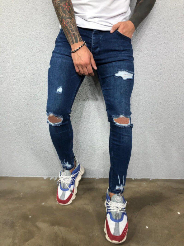 Men's Ripped Stretch Feet Ripped Trendy Fashion Jeans